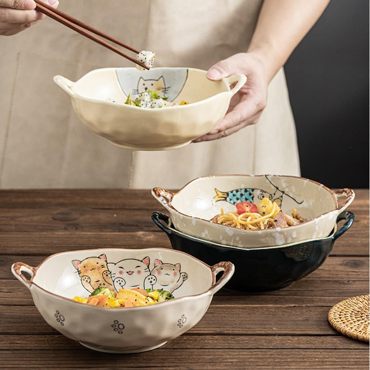 7.5 Inch Cat Design Ceramic Soup Bowl with Handle