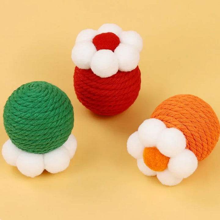 Sisal Ball Cat Toy with Interactive Teaser Stick and Molar Benefits