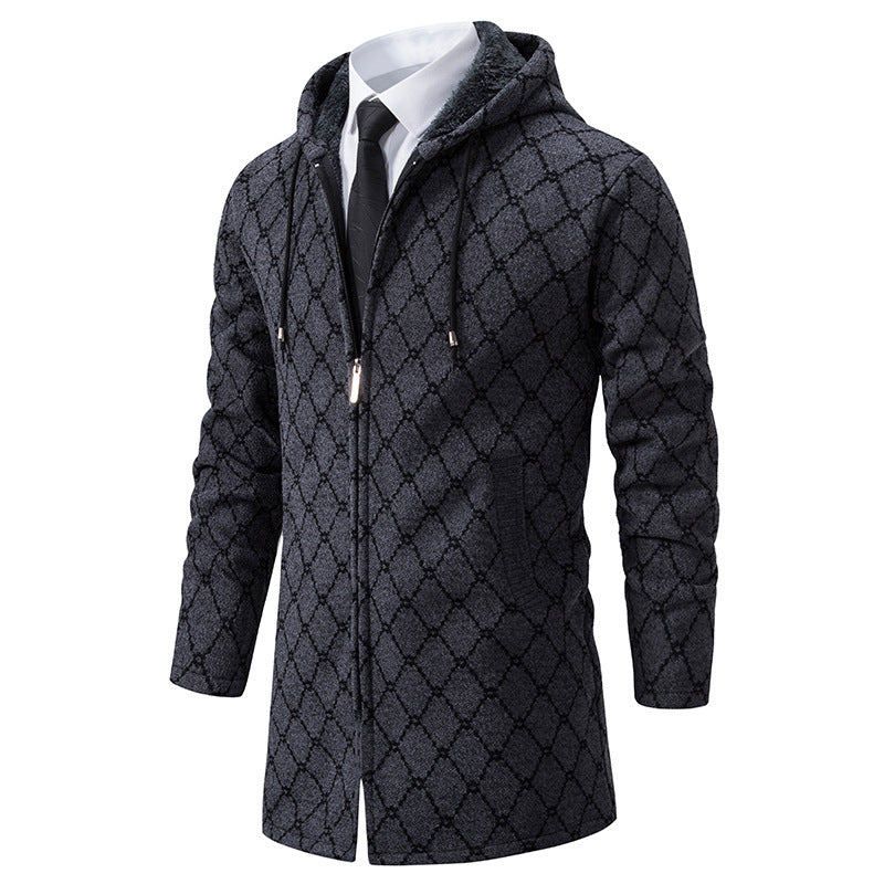 Men's Diamond-Pattern Mid-Length Hooded Coat