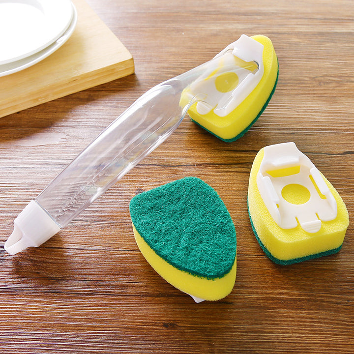 Soap Dispensing Dish Cleaning Brush Set with Handle and 9 Sponge Replacement Heads