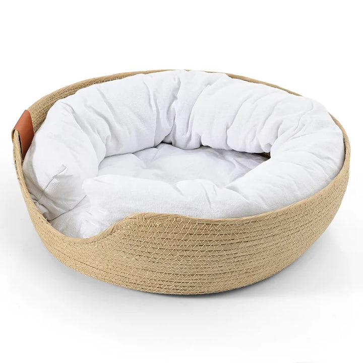 Handmade Bamboo Pet Bed with Removable Cushion – Cozy Cat and Dog Nest