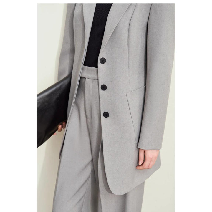 Women's Autumn Slim Tailored Coat with Stand Collar and Shoulder Pads