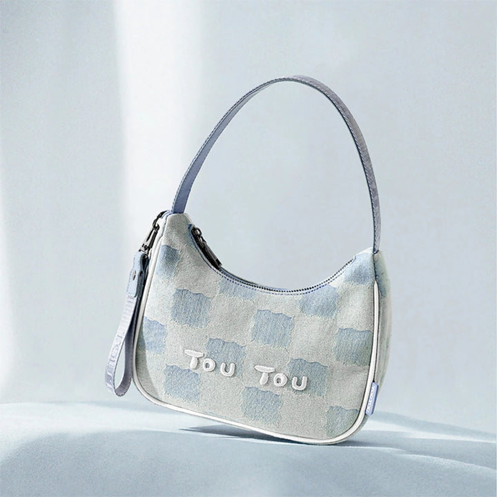 Versatile Biscuit Pattern Imitation Denim Shoulder Bag