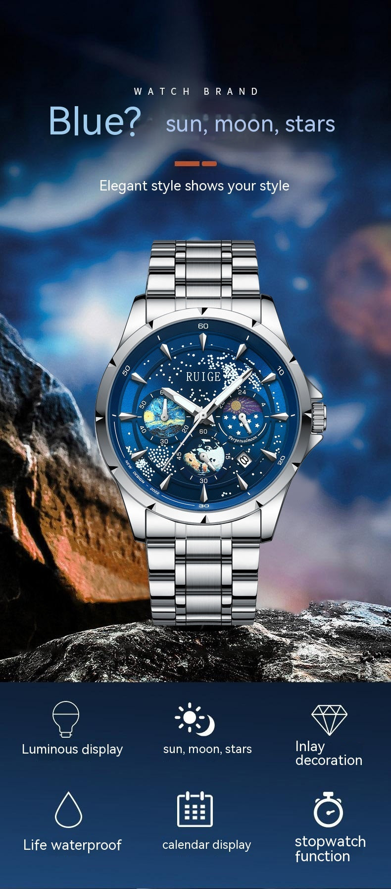 Star Sea Quartz Multi-functional Luminous Waterproof Men's Watch