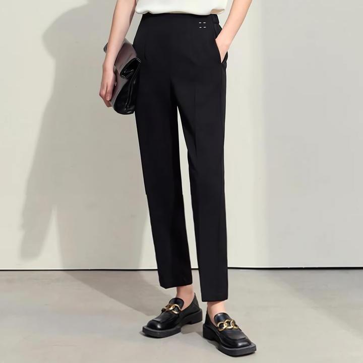 Minimalist Women's Woven Straight Pants with Embroidery