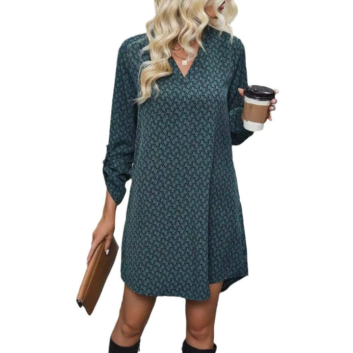 Women's V-neck Long-sleeve Dress Multicolor