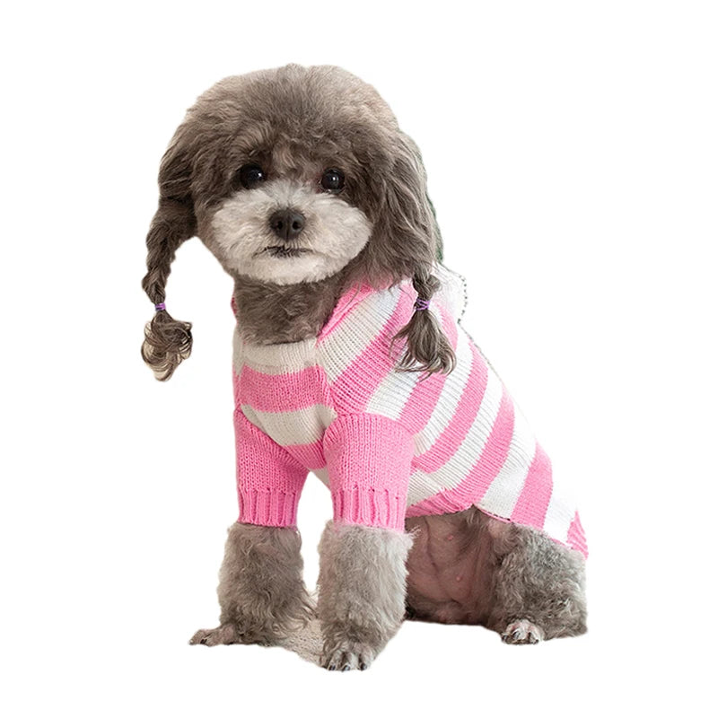 Cozy Knitted Dog Sweater for Small to Medium Dogs - Striped, Winter Warm Pet Clothing