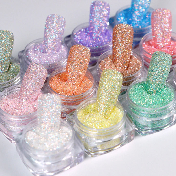 12-Box Iridescent Sugar Nail Glitter Powder Set