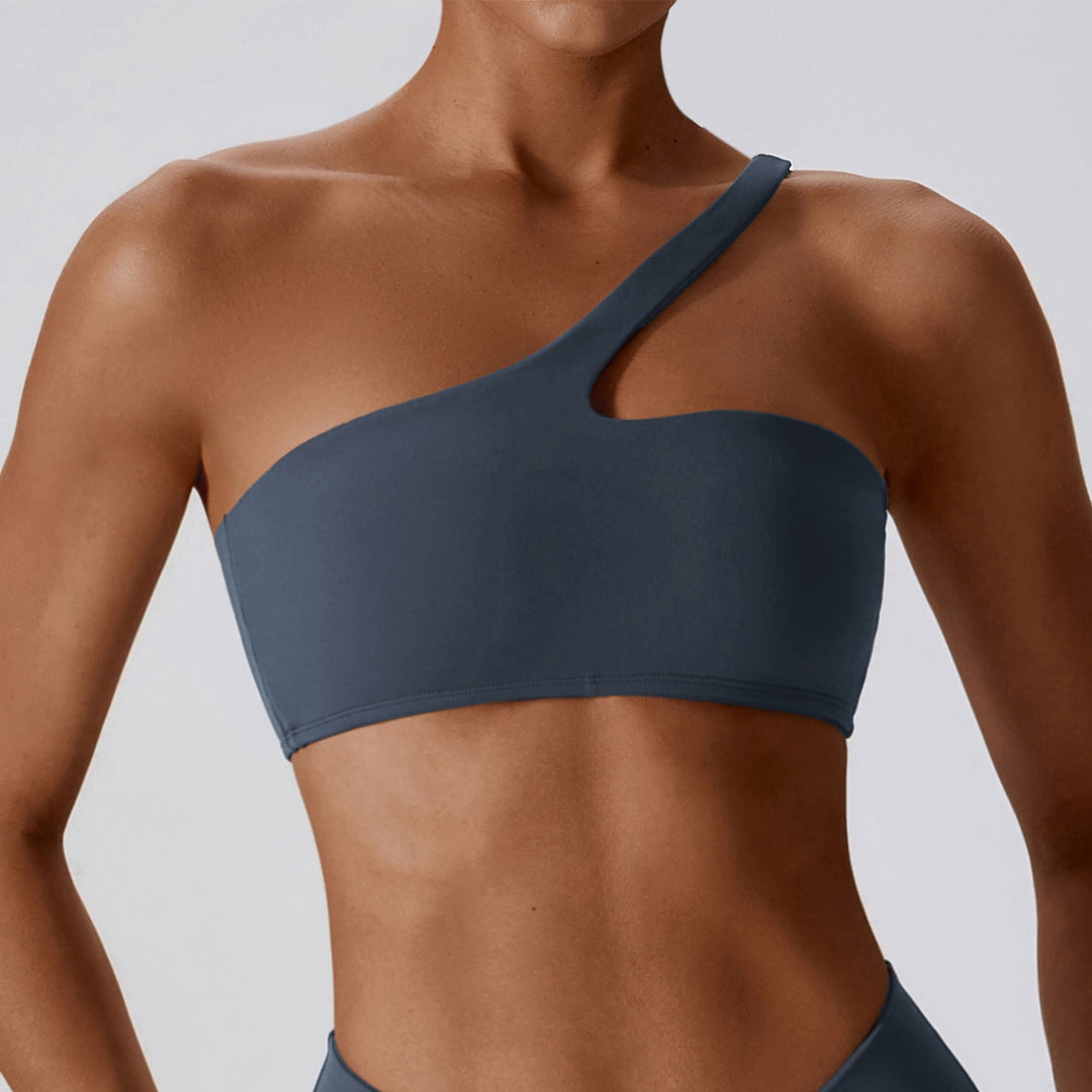 Women's One-Shoulder Sports Bra | Breathable Push-Up Yoga & Fitness Top