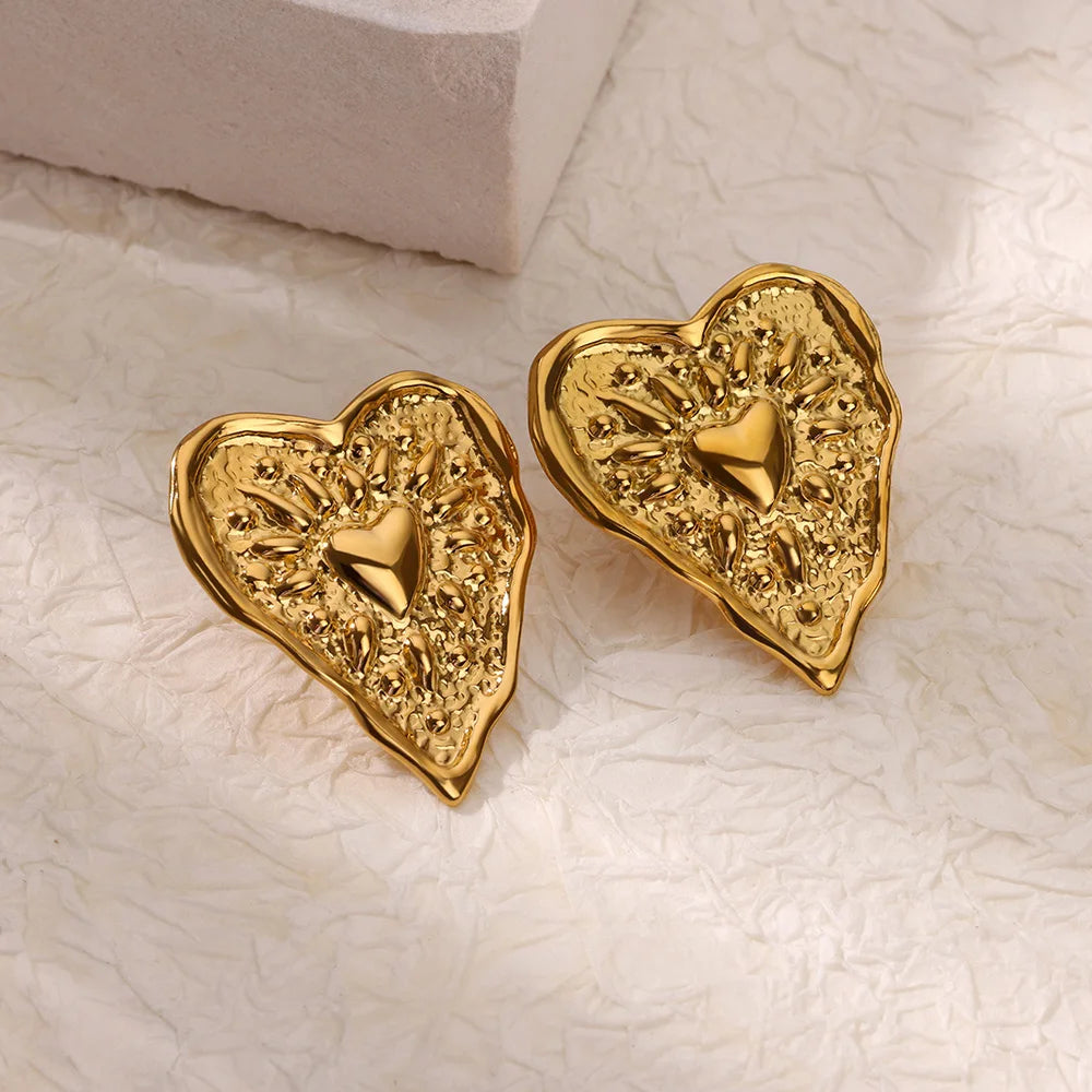 Irregular Heart Stainless Steel Stud Earrings – Minimalist Fashion Statement