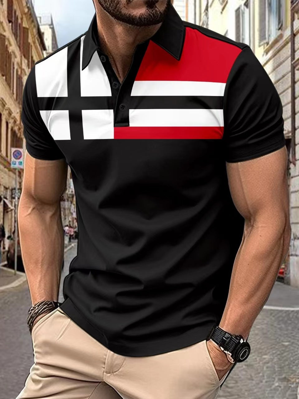 Men's Striped Printed Casual Top