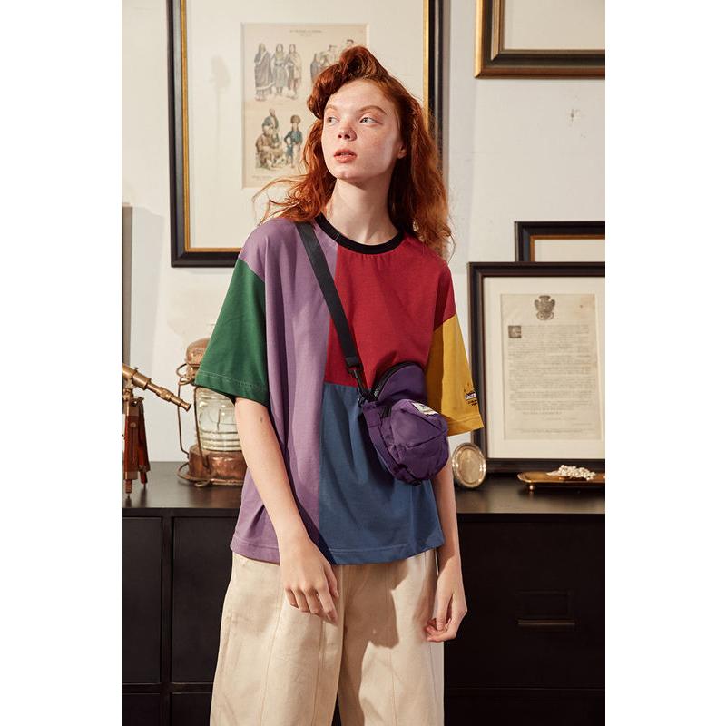 Color Block Cotton Tee with Embroidered Cuffs