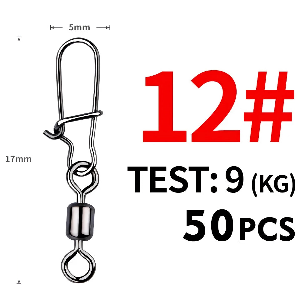 Pike Fishing Stainless Steel Swivel Connectors - 50PCS Non-Barb Pin Bearing Rolling Swivel Tackle