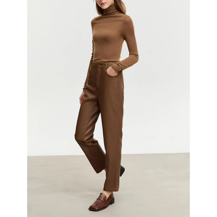 Ankle-Length Casual PU Leather Pants