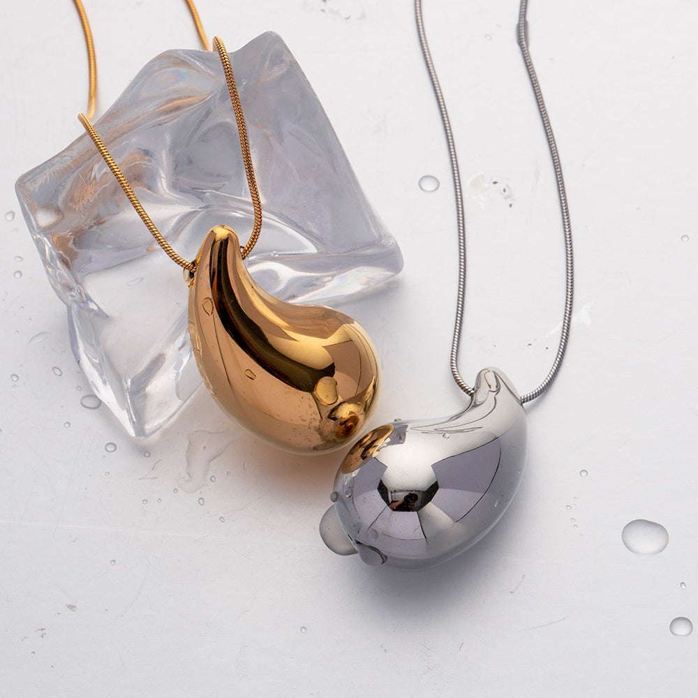 Gold-Plated Stainless Steel Chunky Waterdrop Pendant Necklace
