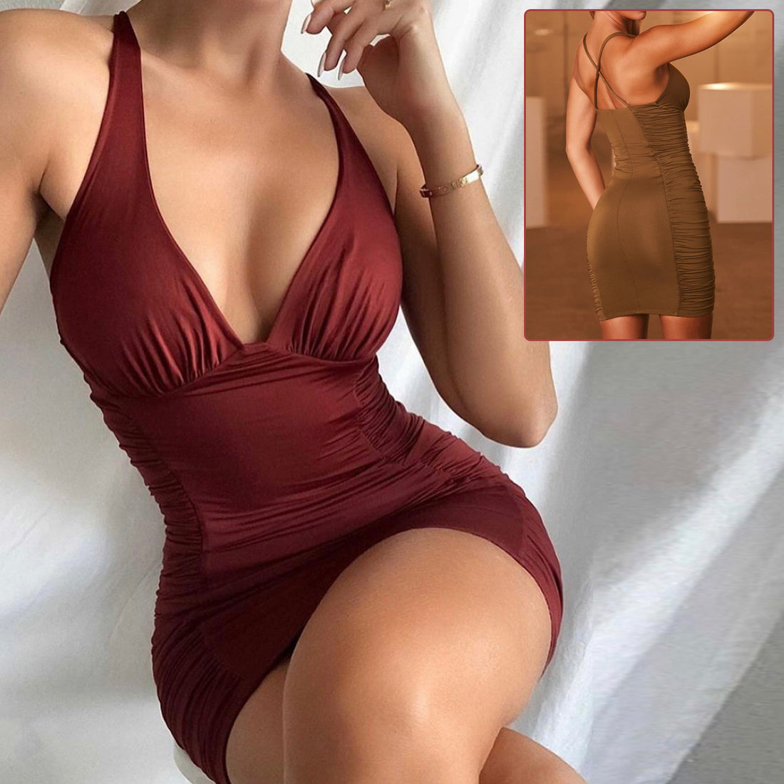 Sexy Deep V-neck Suspender Dress INS Fashion Slim Hip Backless Short Dresses Summer Women's Clothing
