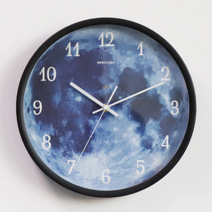 12-inch Wall Clock For Home Decoration Blue Moon Sound Control Luminous Simple Modern Mute Home Gothic Room Decor