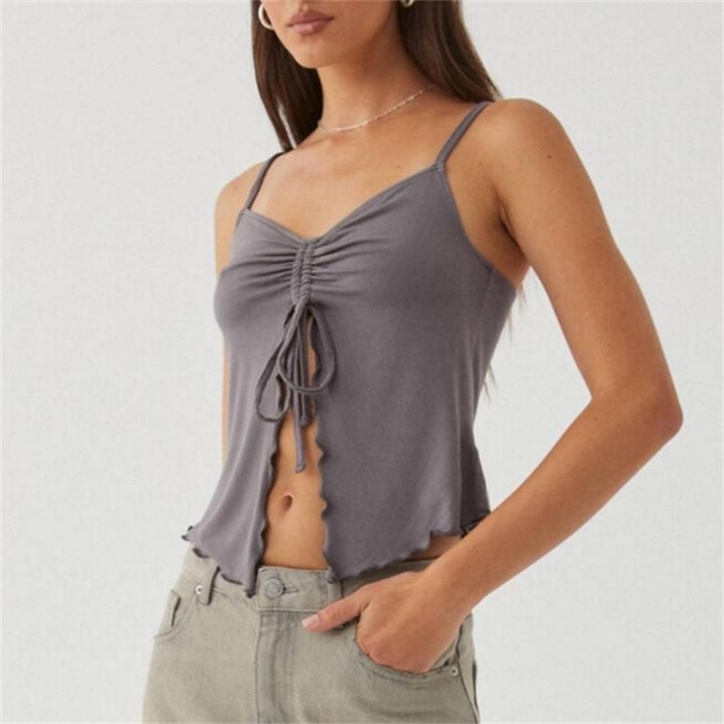 Sleeveless Crop Top with Front Tie Detail