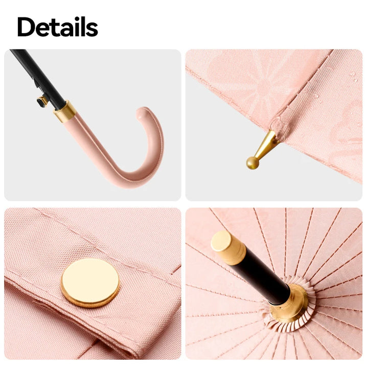 Luxury Windproof 24-Bone Long Handle Rain Umbrella for Women