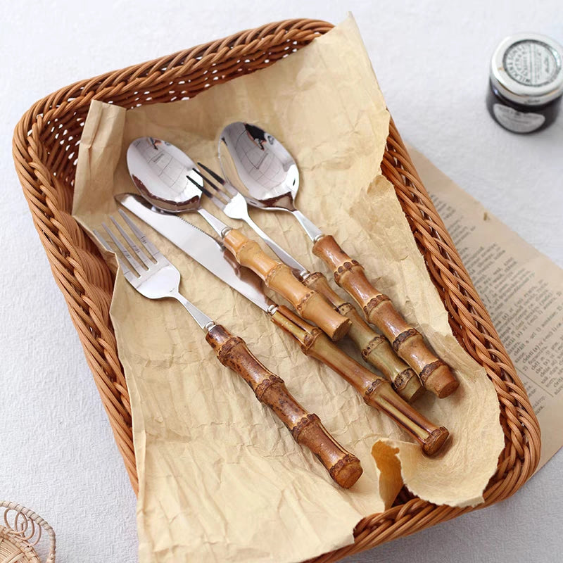 Mirror Finish Bamboo Handle Cutlery Set