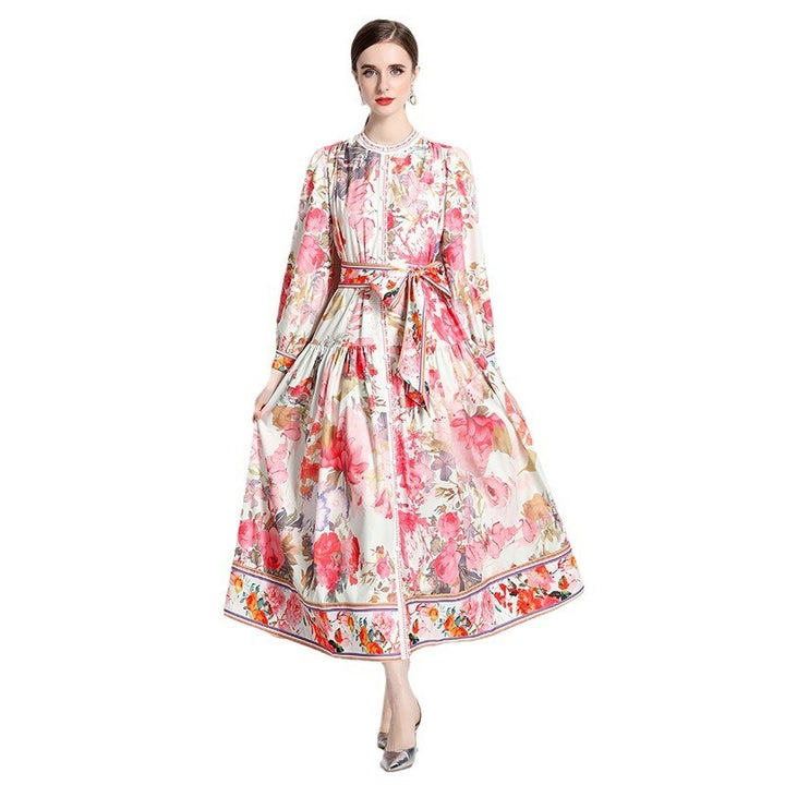 Elegant Floral Single-breasted Swing Dress