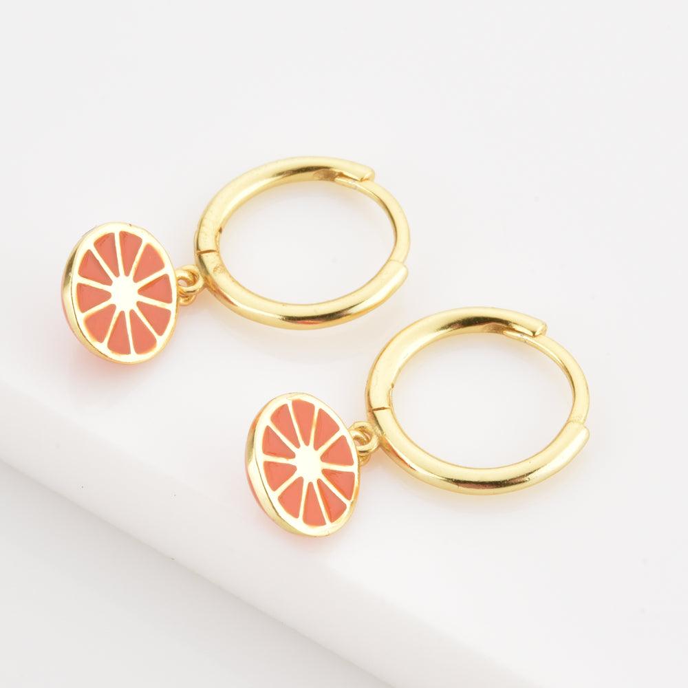 925 Sterling Silver Gold Orange Fruit Drop Earring - Trendha