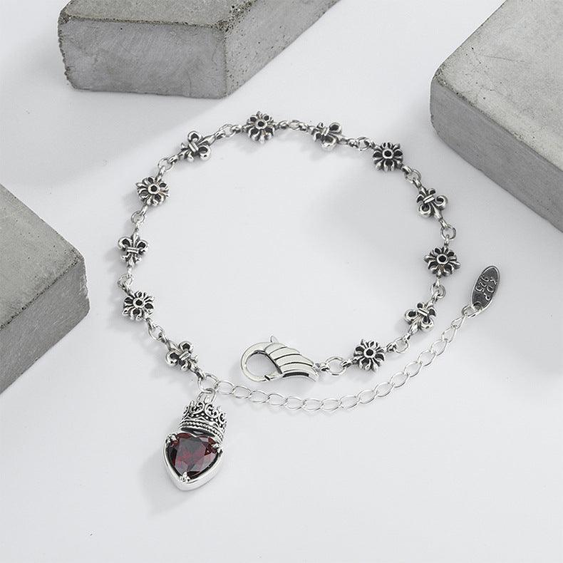 925 Sterling Silver Heavy Industry Crown Love Bracelet Retro Simple - Trendha