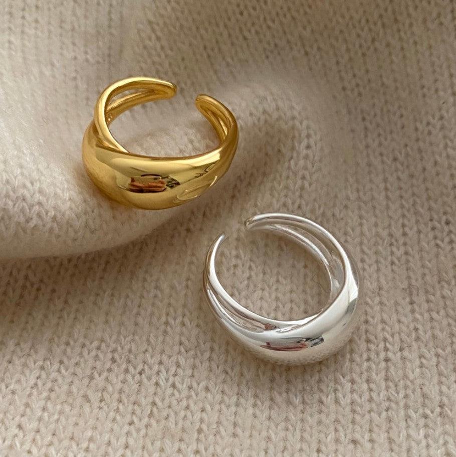 925 Sterling Silver Large Curved Ring - Trendha