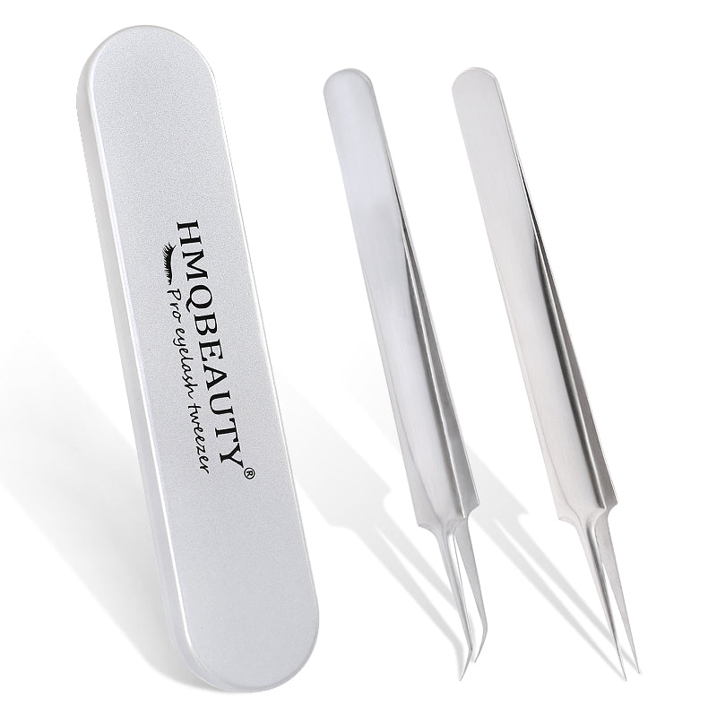 2PCS Professional Stainless Steel Eyelash Tweezers Set