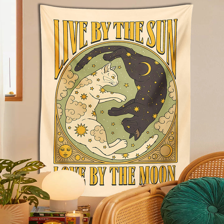 Sun Moon Cat Tapestry Wall Hanging