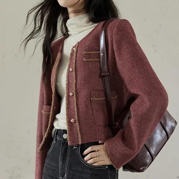 Women's Plaid Tweed Short Jacket