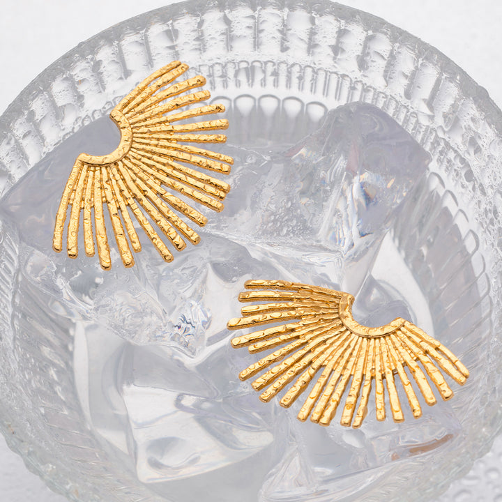 18K Gold Plated Hollow Wing Fan-Shaped Chunky Pendant Earrings