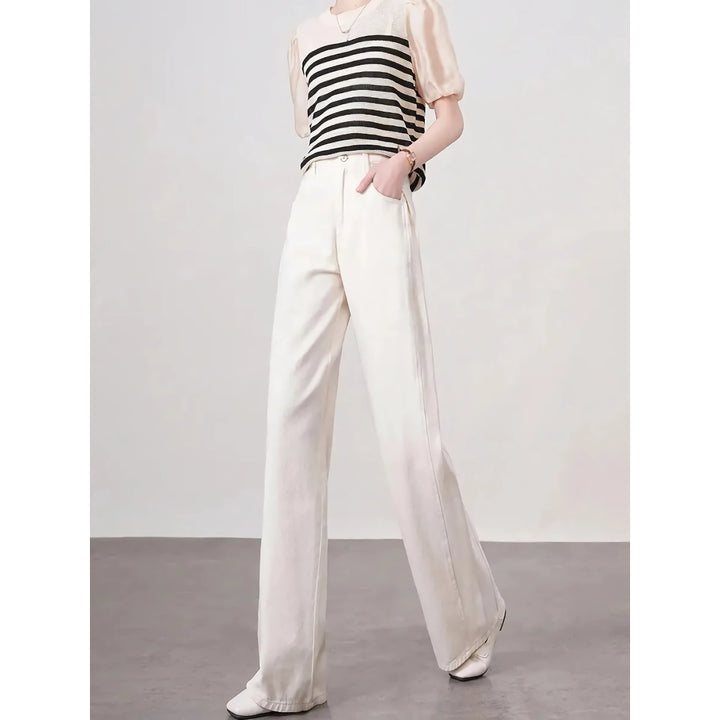 High Waist Loose Fit Wide Leg White Denim Pants for Women