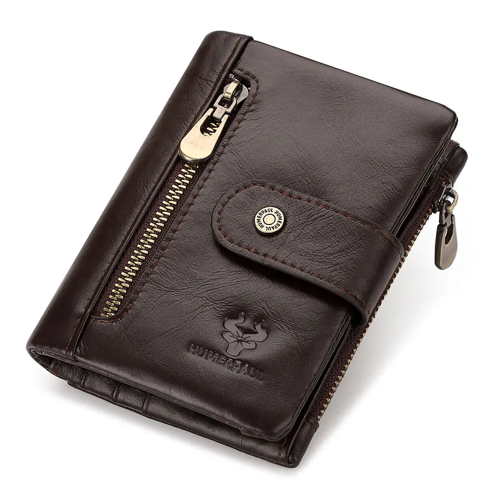 Genuine Leather Slim Wallet with Zipper Coin Pocket