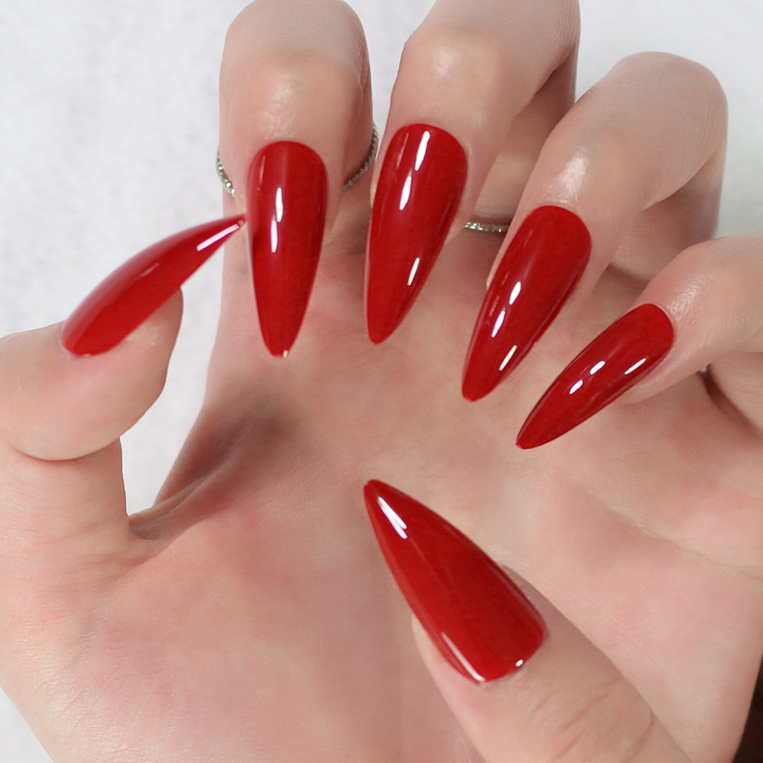 Glamorous Red Stiletto Press On Nails - Medium Length