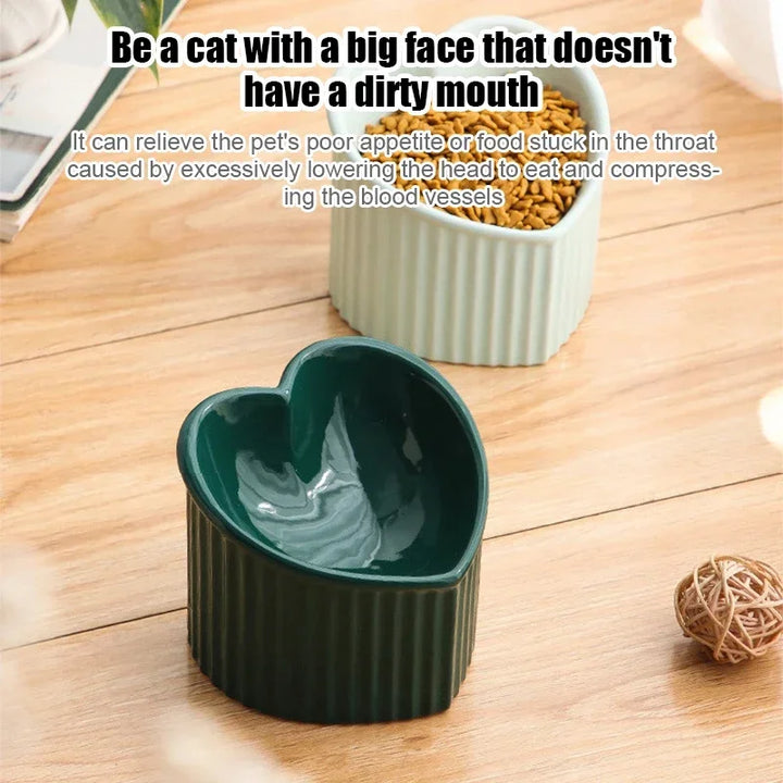 Ceramic Tilted Elevated Heart-Shaped Cat Bowl