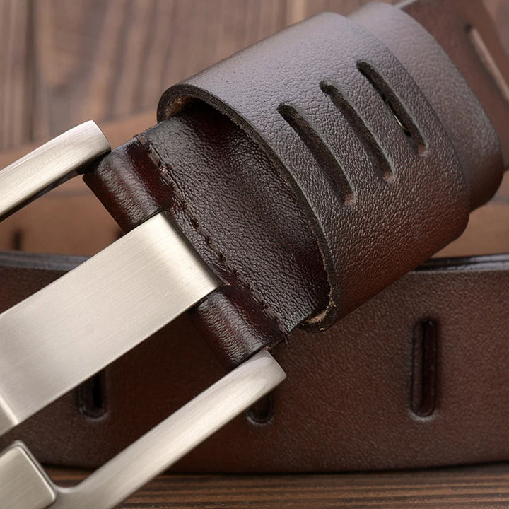 3.8CM Men's Genuine Leather Belt – Casual Pin Buckle Cowboy Strap for Business