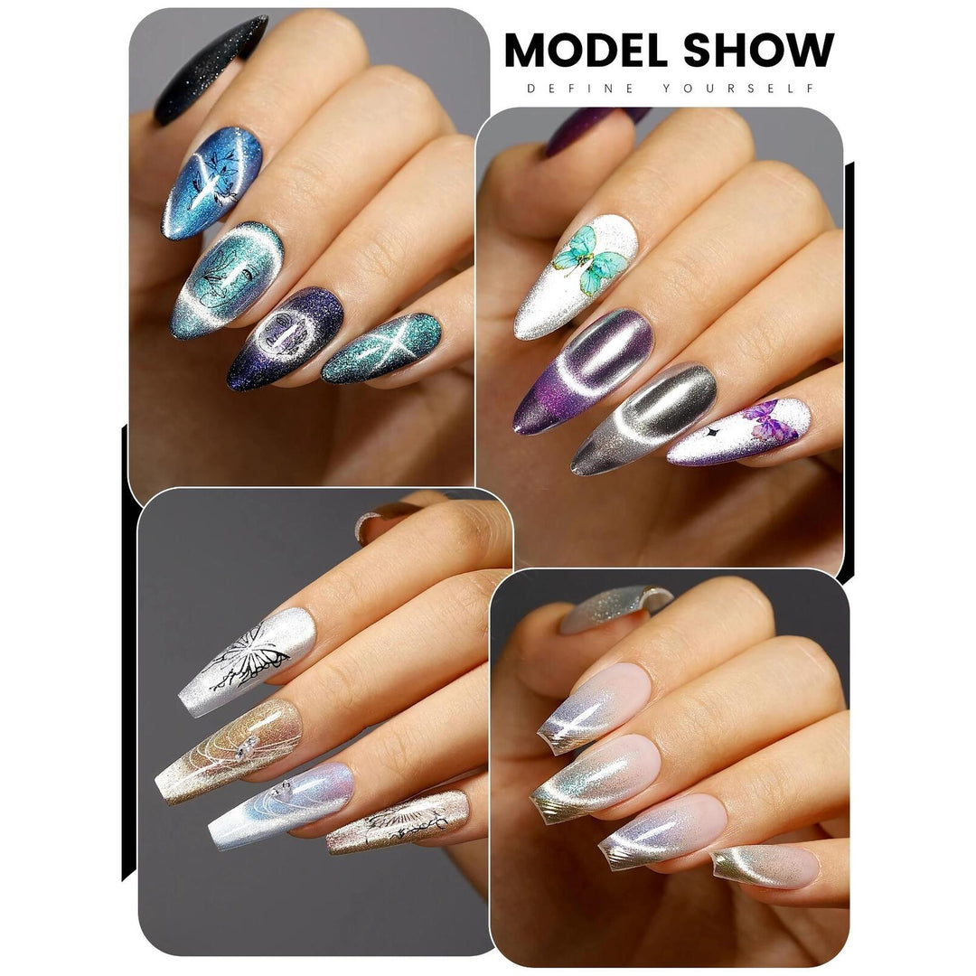 Magnetic Cat Eye Gel Nail Polish Set - 6 Colors Aurora 9D Glitter