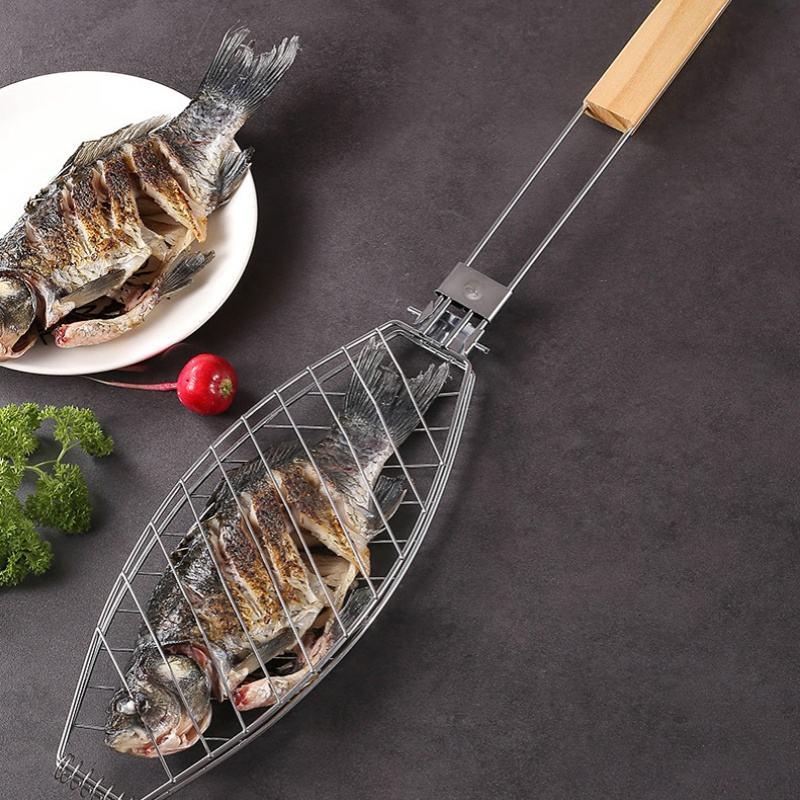 Stainless Steel BBQ Grill Net with Wooden Handle