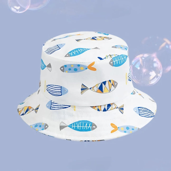 Cute Cartoon Cotton Baby Bucket Hat with Drawstring