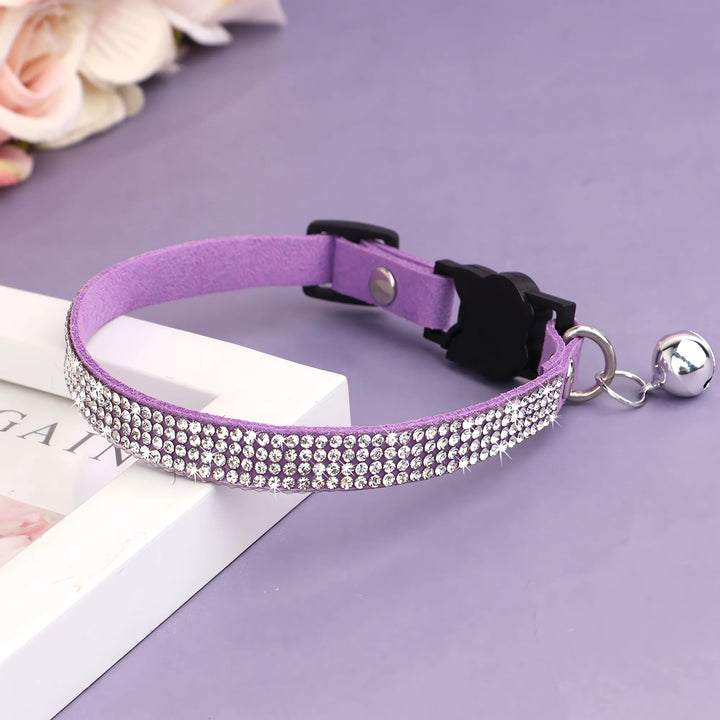 Soft Suede Rhinestone Cat Collar