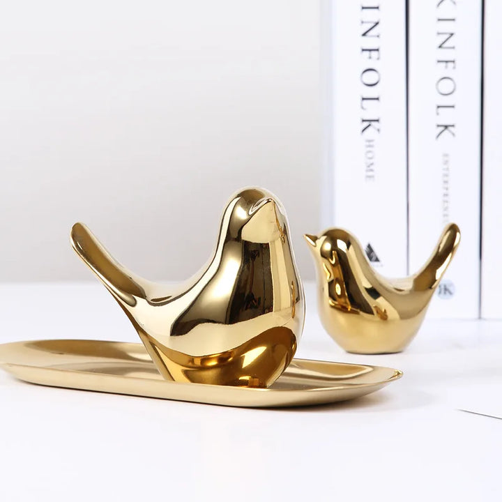 Nordic Golden Ceramic Bird Decoration for Modern Home Decor