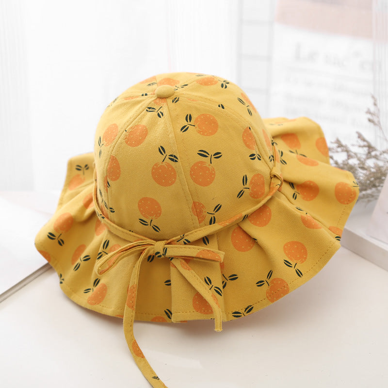 Adorable Fruit Print Cotton Bucket Hat for Baby Girls with Bowknot