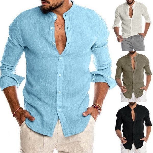 Men's Stand-Collar Long-Sleeve Button Shirt