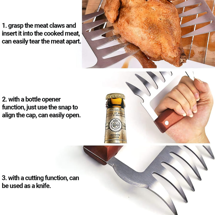 Stainless Steel Meat Claw with Wooden Handle for BBQ