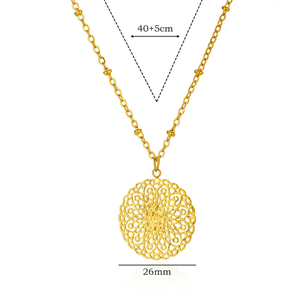 Gold Floral Pendant Necklace for Women