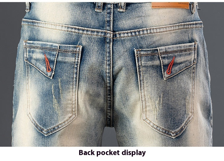 Decorative Zipper Stitching Casual Five-point Denim Shorts Men