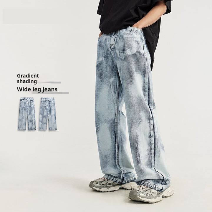 Men's Clothing Gradual Layer Blooming Wide Leg Street Cool Loose Jeans