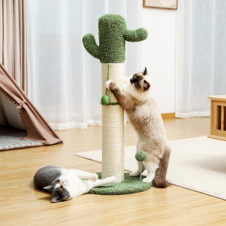 Cactus Cat Tree Scratching Post with Hanging Ball and Sisal Wrapping