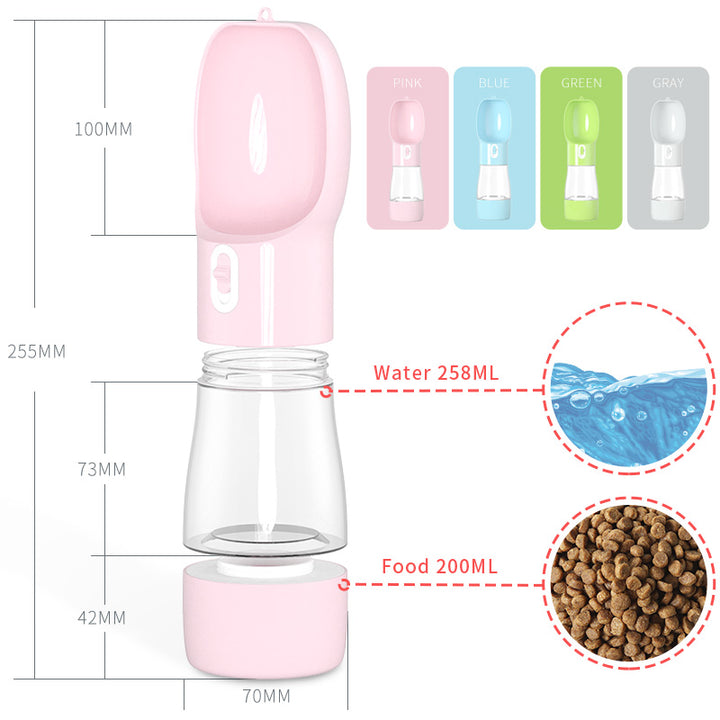 Portable Pet Water Bottle with Integrated Food Bowl